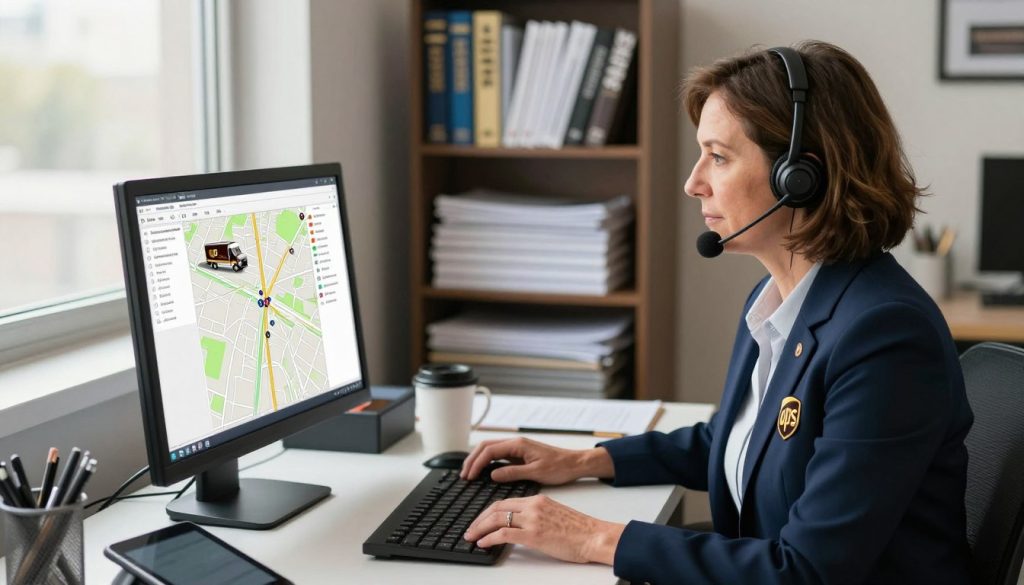 UPS customer service representative helping track UPS driver GPS location