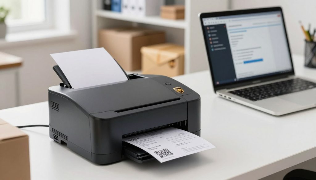 UPS thermal printer printing shipping label from QR code