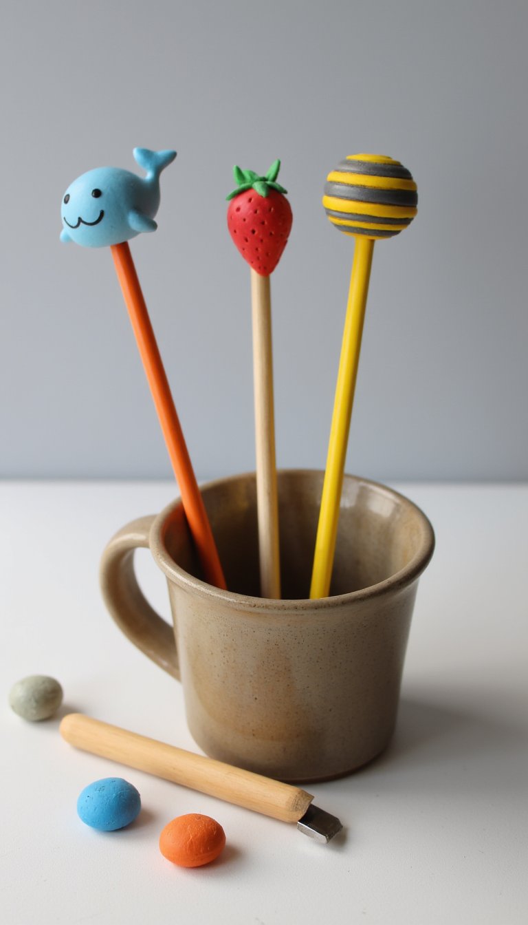 27. Clay-Wrapped Pencil Toppers