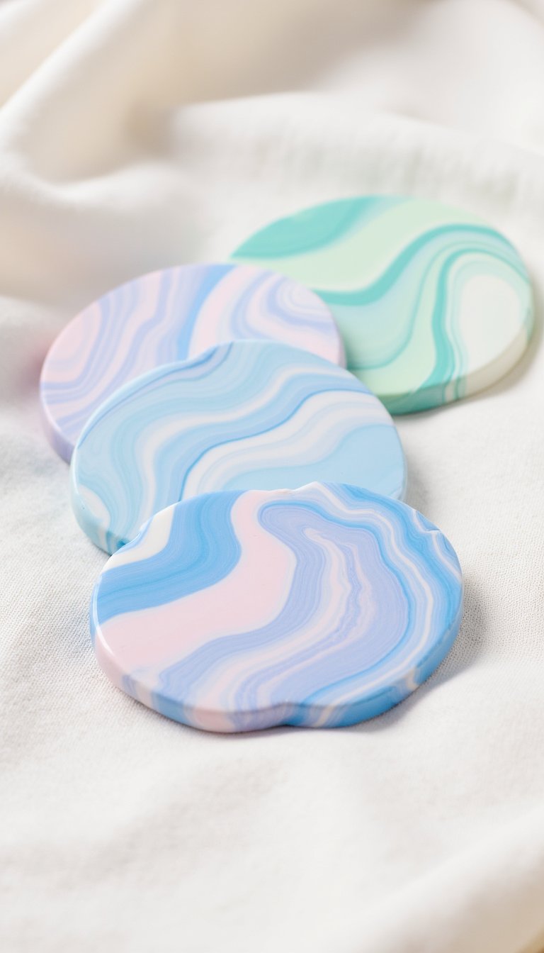 1. Pastel-Swirled Coasters