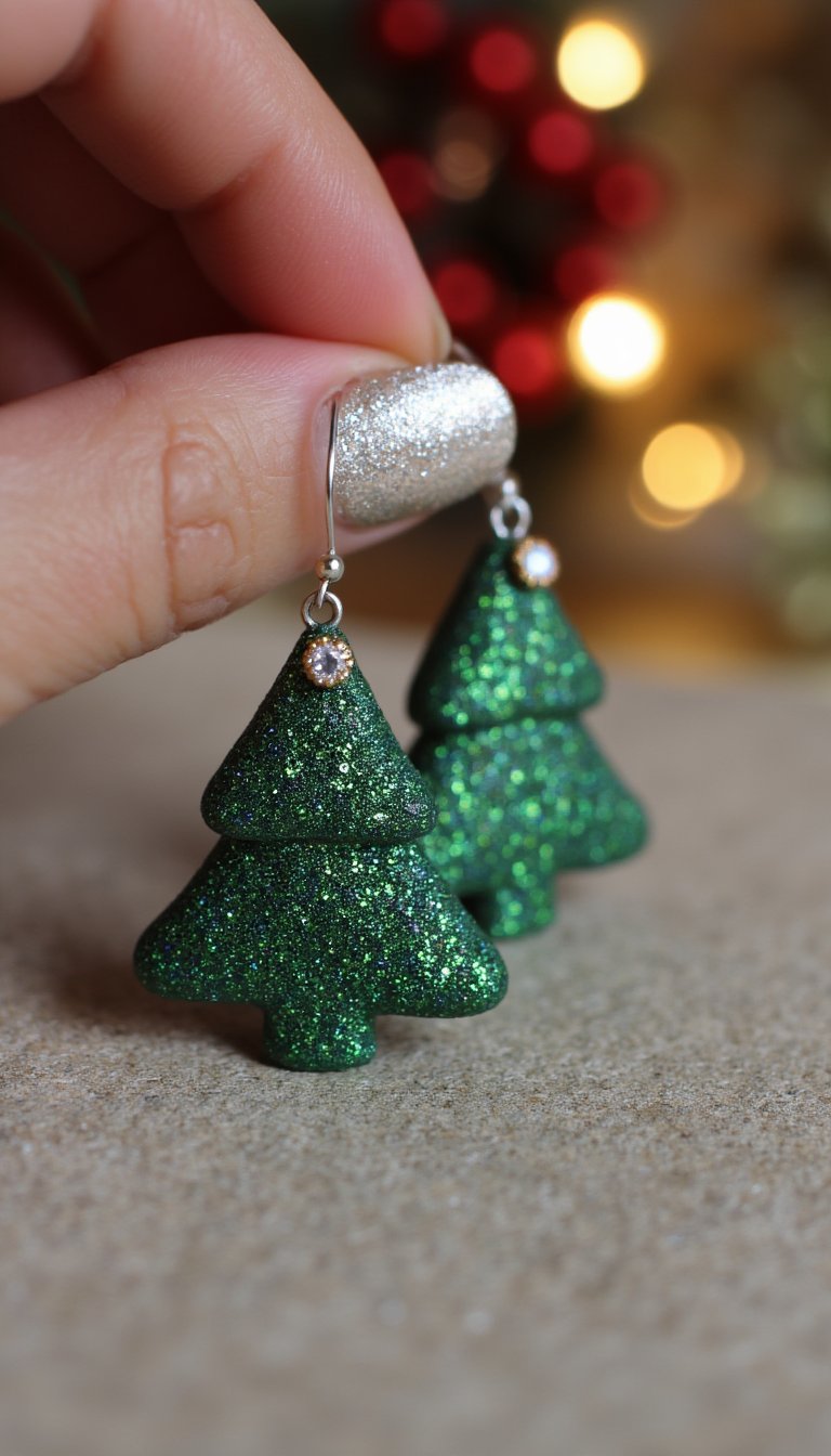 7. Sparkly Christmas Tree Earrings