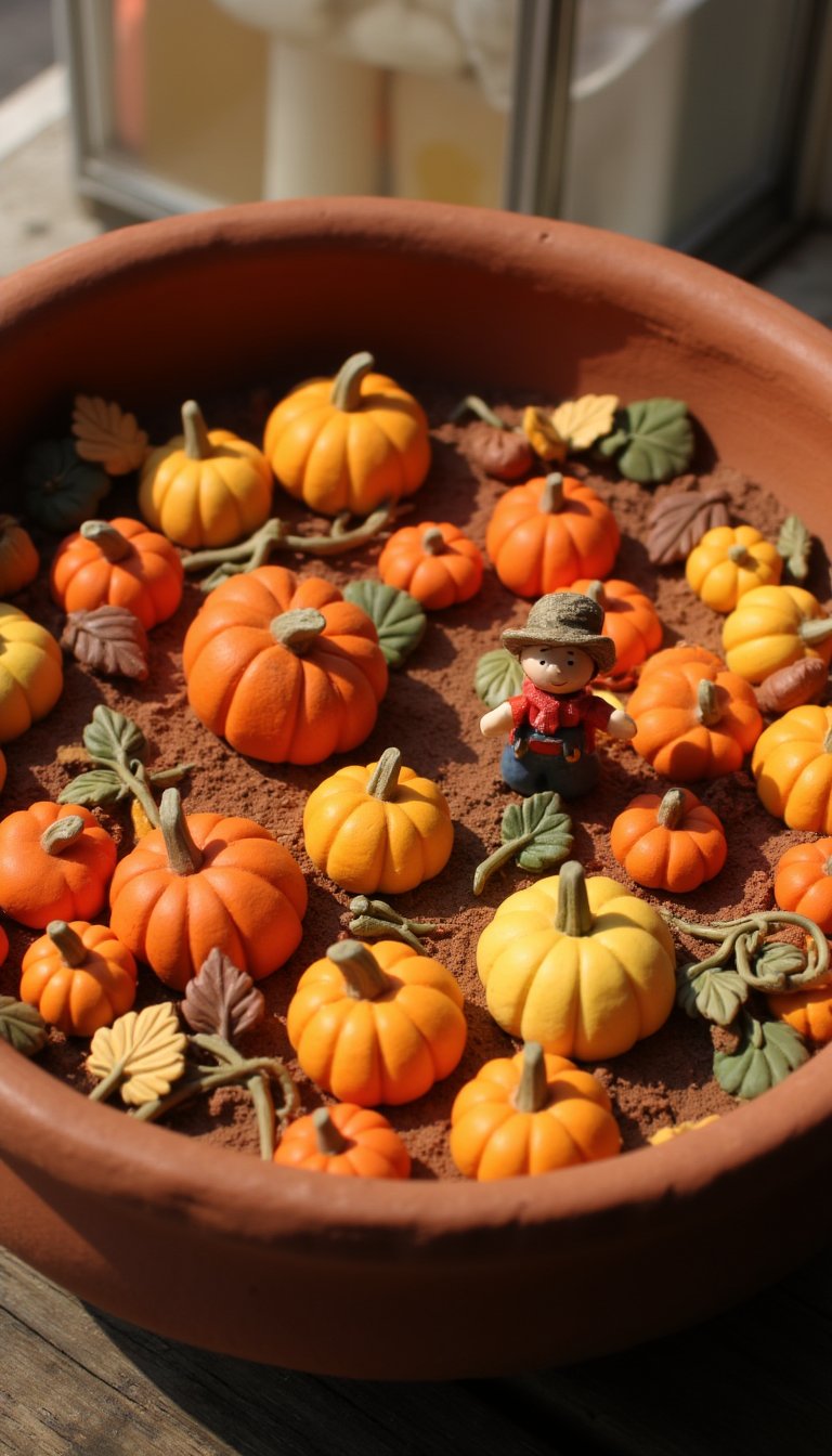 4. Pumpkin Patch Diorama in a Clay Bowl