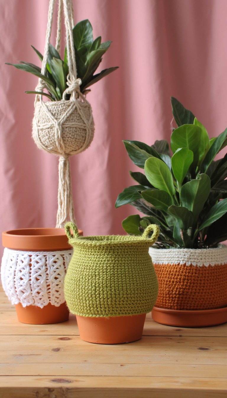 7. Crochet Plant Hangers & Pot Covers