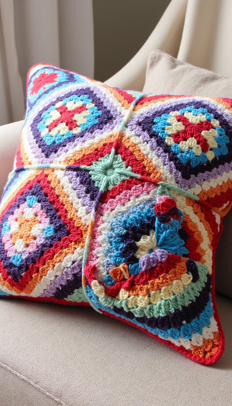 14. A Mosaic Crochet Pillow Cover