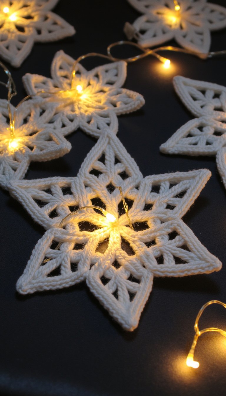 6. Light-Up Crochet Snowflake Ornaments