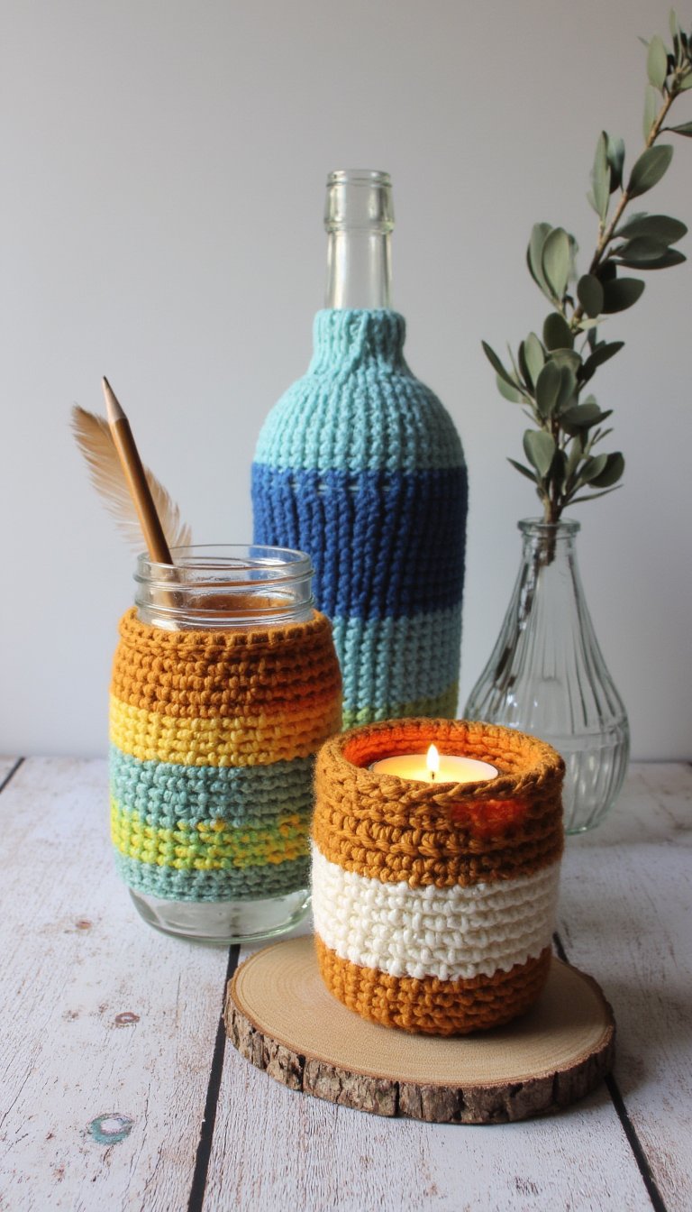 10. Upcycled Jar Cozies & Vase Huggers
