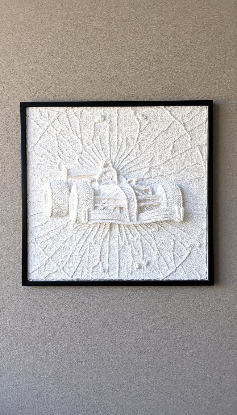 6. Speed-Themed Filet Crochet Wall Art
