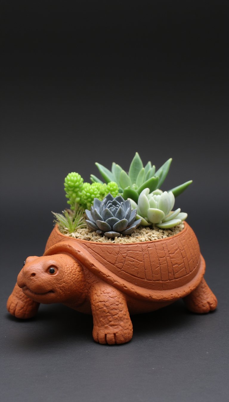 12. Whimsical Clay Turtle Planter