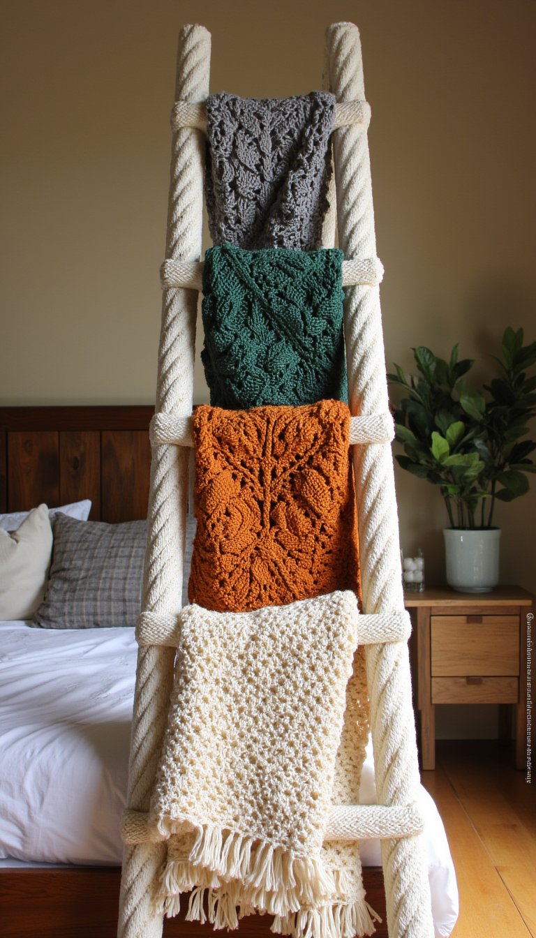 10. Cozy, Cabled Foot-of-the-Bed Blanket Ladder