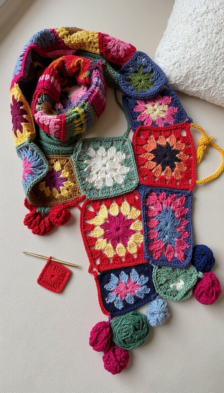 8. The Granny Square "Patchwork" Scarf