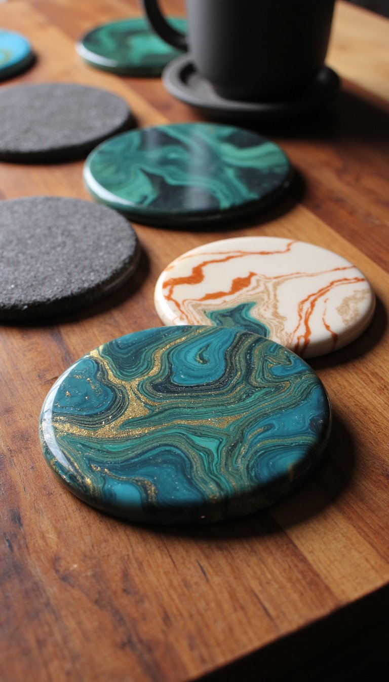 9. Marbled Clay Coasters