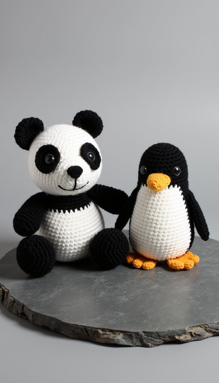 5. The Playful Amigurumi Duo: Penguin and Panda