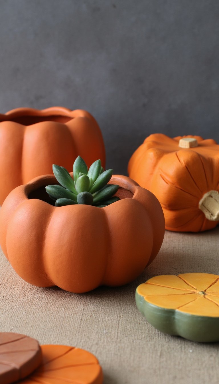 9. Cozy Pumpkin-Themed Coasters