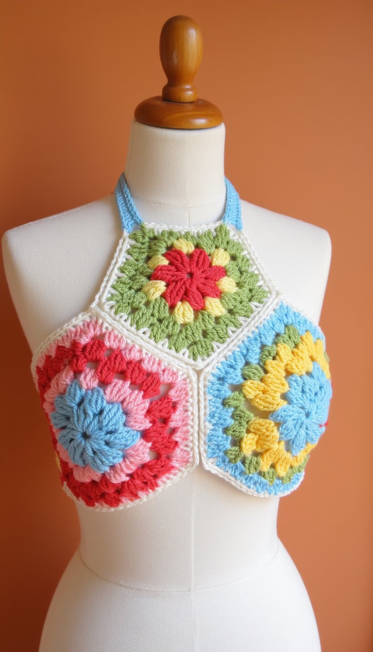 4. Retro Granny Square Halter Top