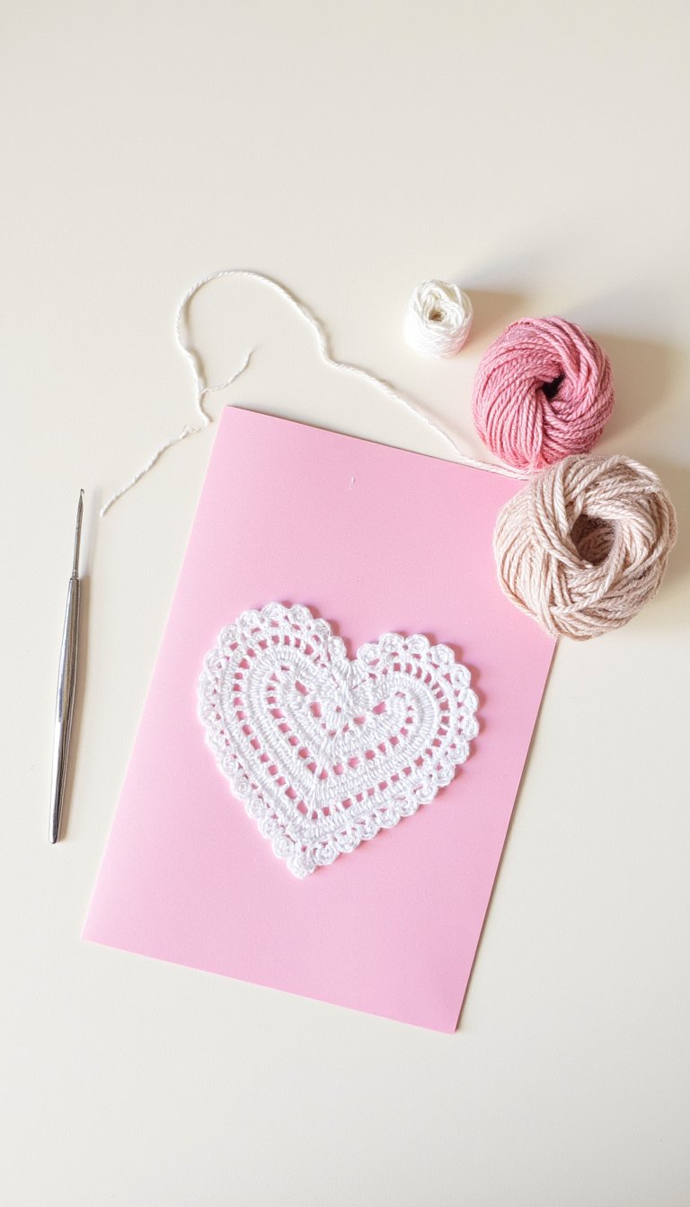 14. Elegant Crochet-Lace Valentine's Card