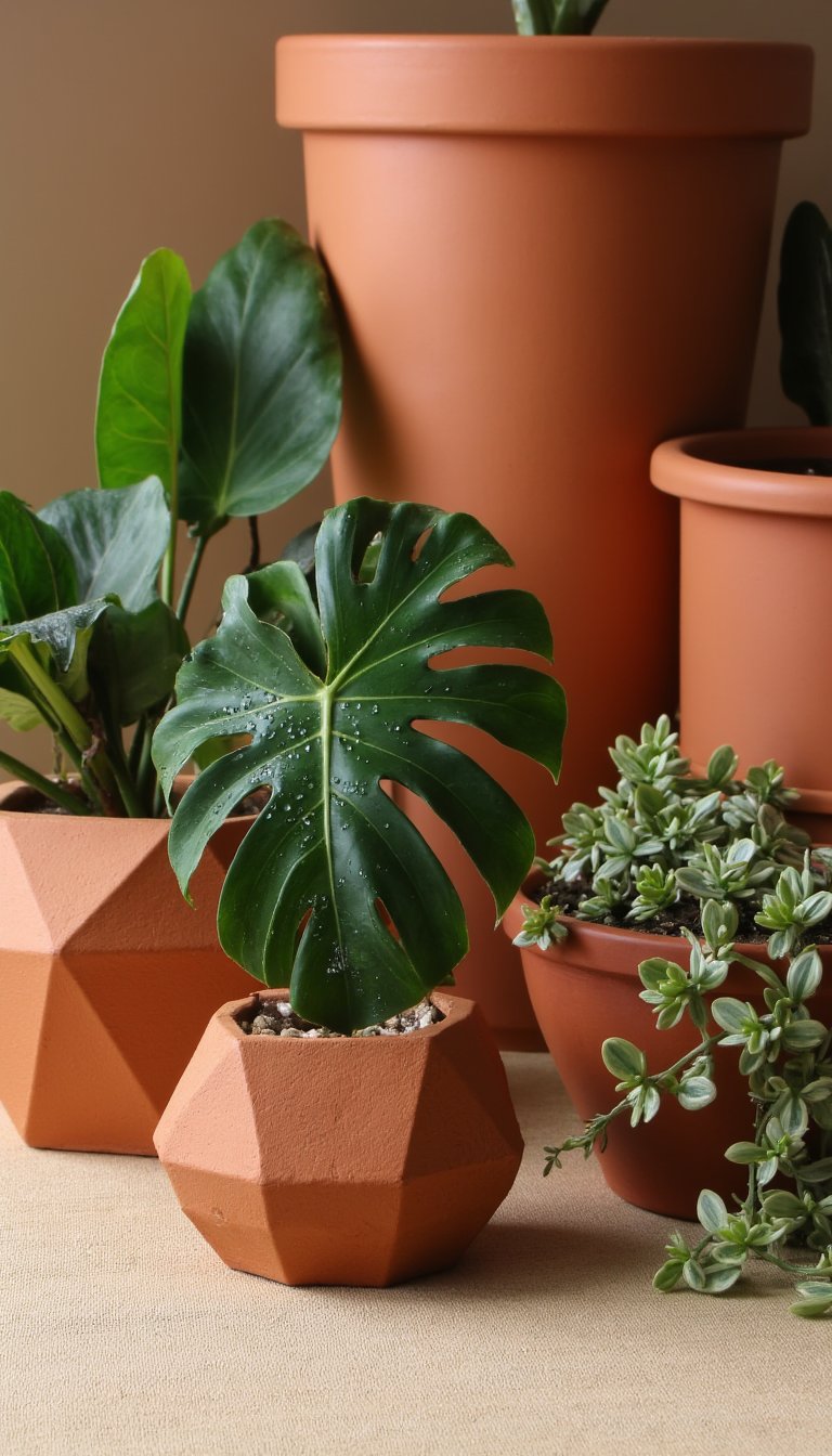 2. Geometric Terracotta Planters