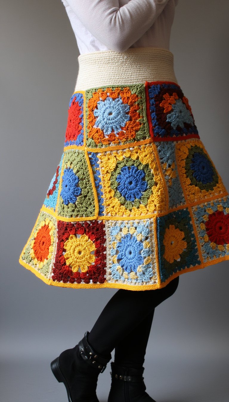 9. A Retro-Tastic Granny Square Skirt
