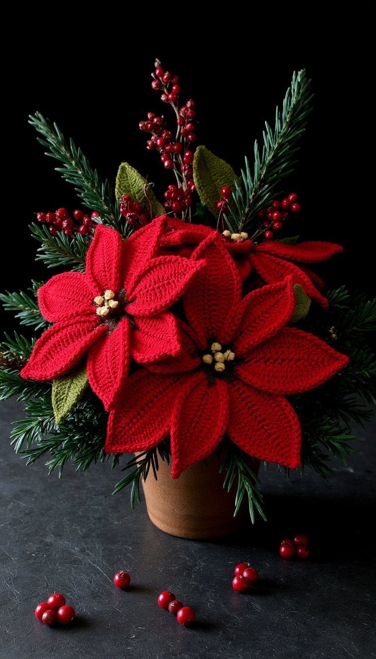 18. Christmas Poinsettia & Pine Centerpiece