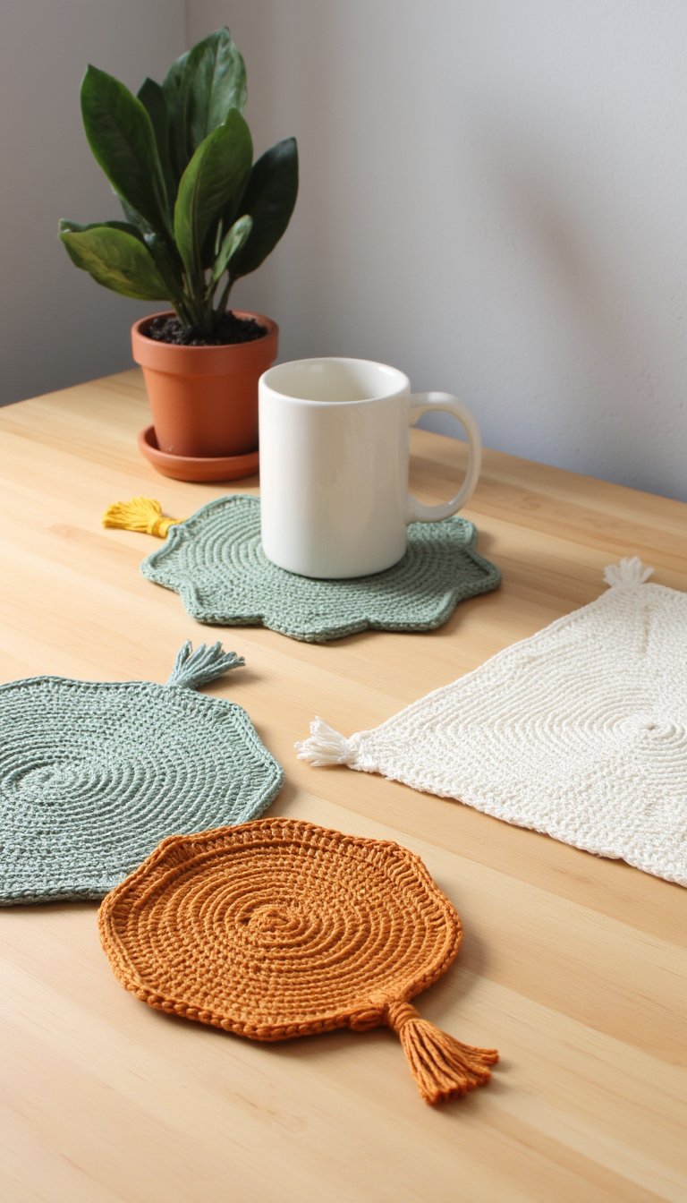 6. Modern Geometric Coasters with Tassels