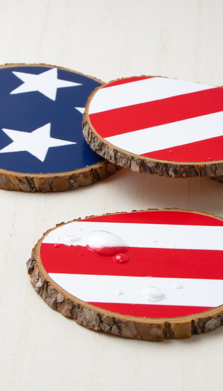 8. Star-Spangled Wood Slice Coasters