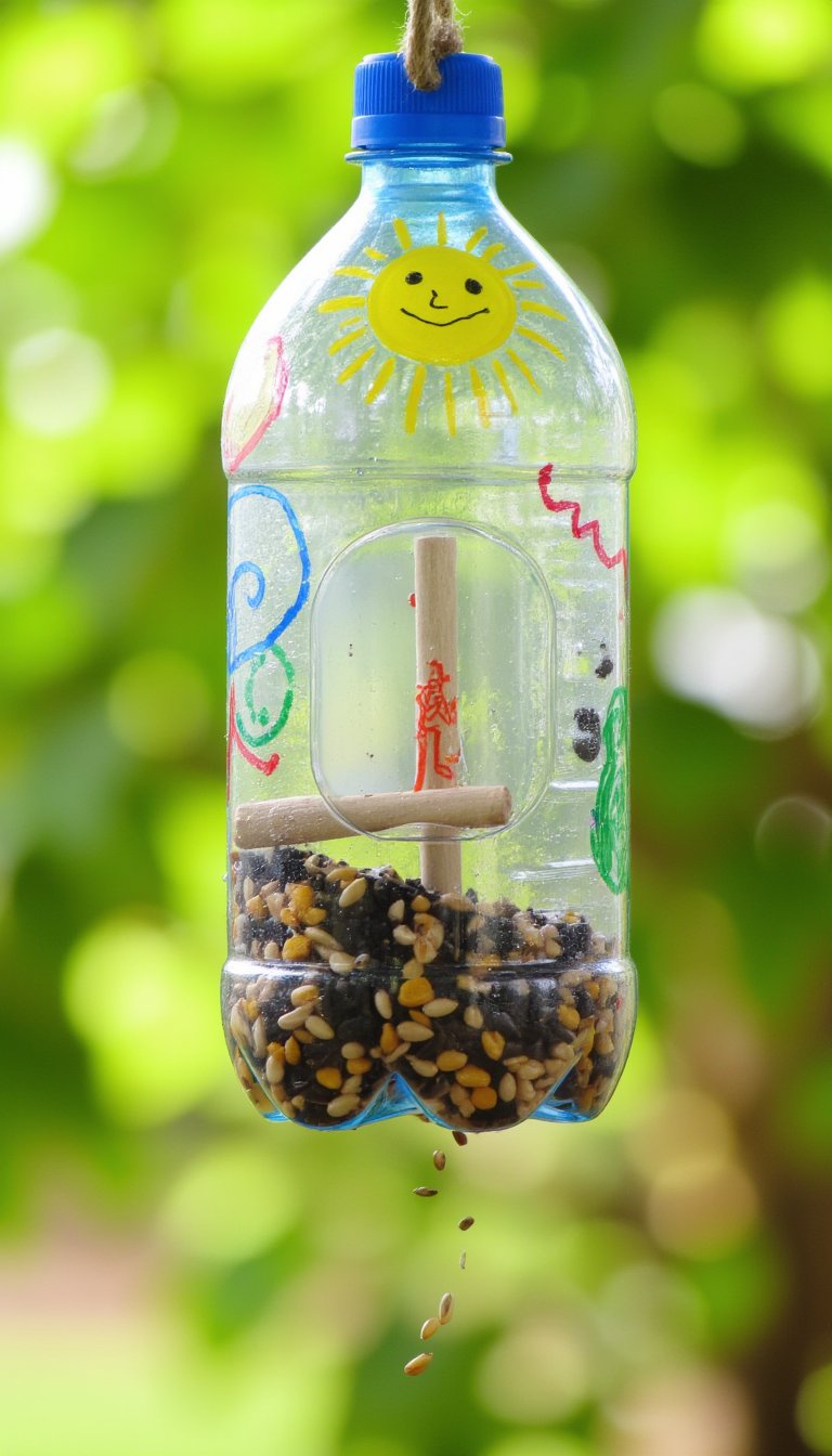 12. Recycled Bottle Bird Feeder