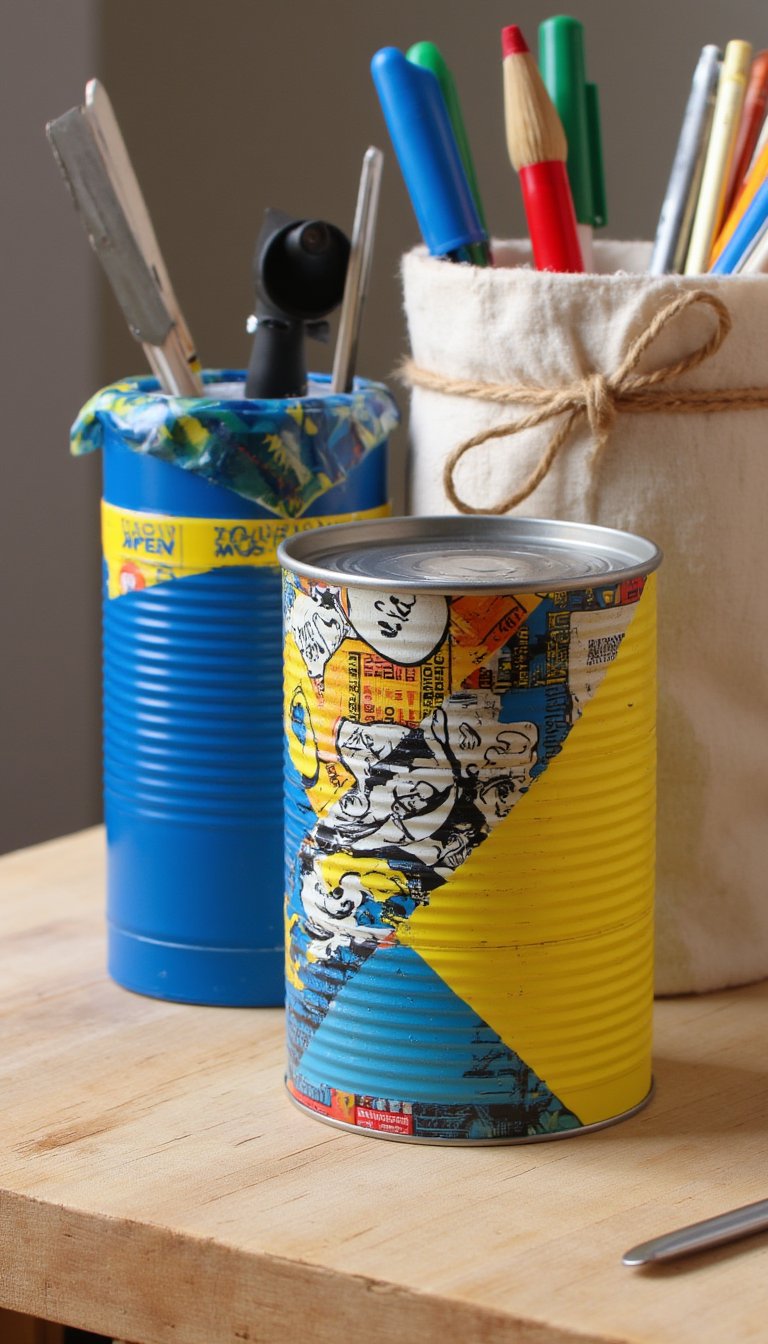 4. Tin Can Desk Organizers
