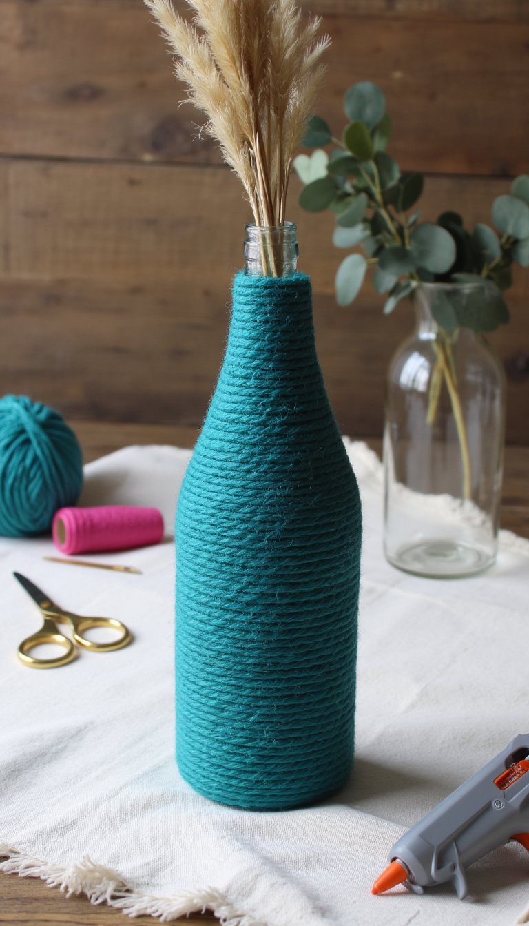 22. Yarn-Wrapped Bottle Vases