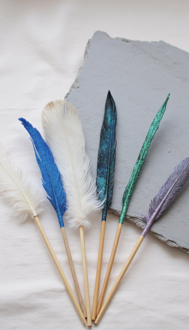 20. Glitter-Dipped Feather Pens