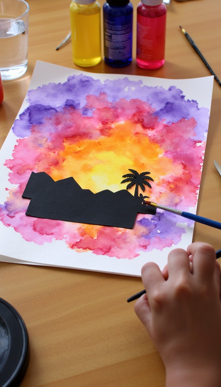 7. Watercolor Sunset Art