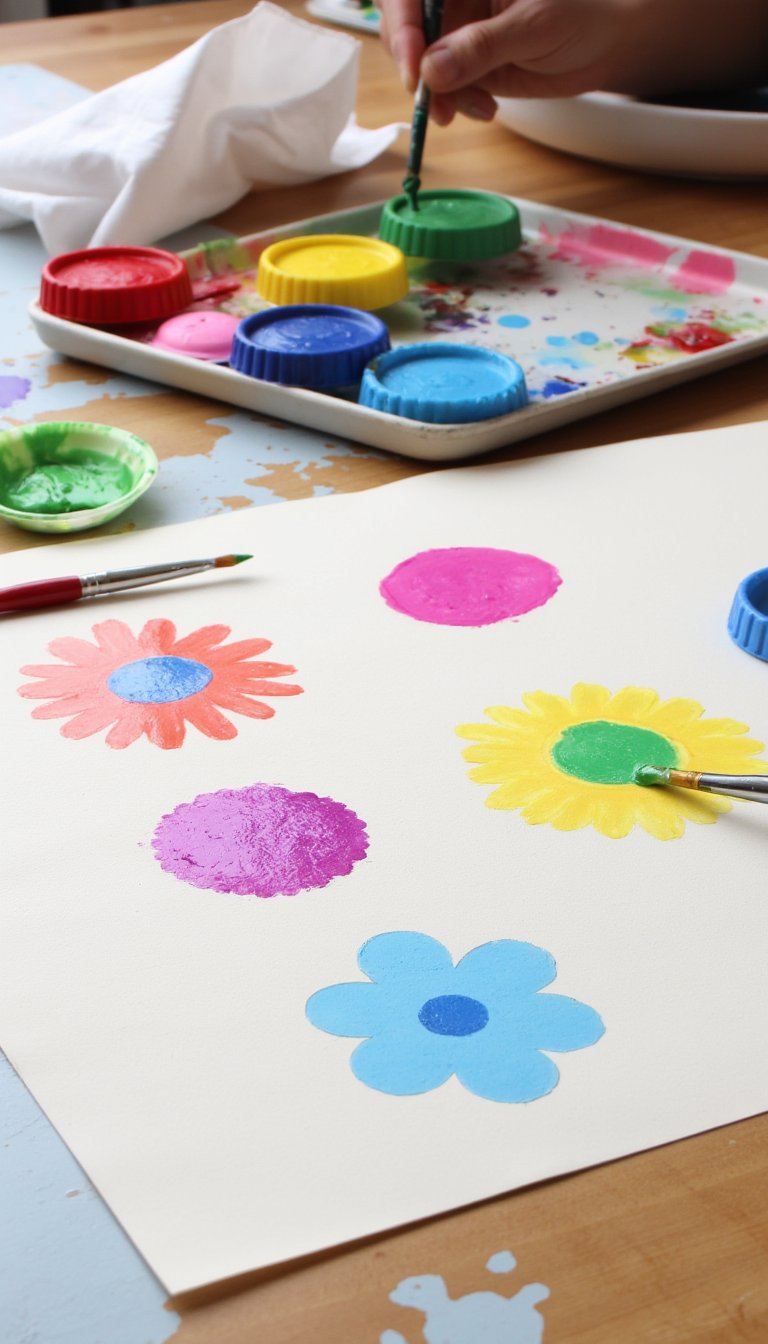 8. Recycled Bottle Cap Stamped Flowers