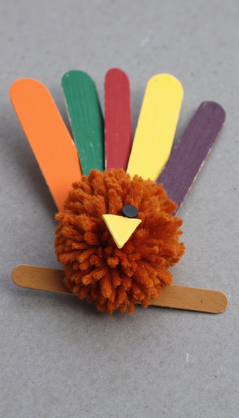 28. A "Thankful" Popsicle Stick Turkey