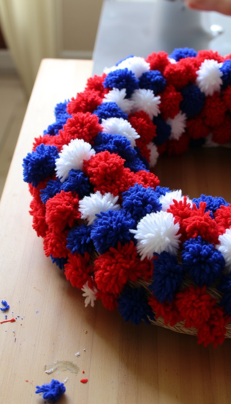 11. Patriotic Pom-Pom Wreath