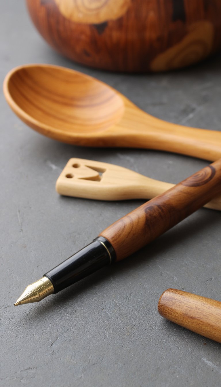 28. Hand-Turned Wooden Pens & Utensils