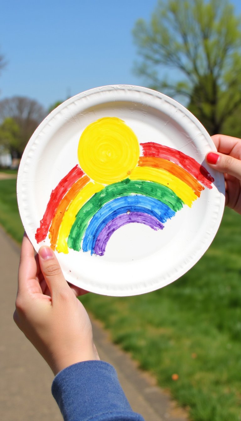 4. Rainbow & Sun Paper Plate Suncatcher