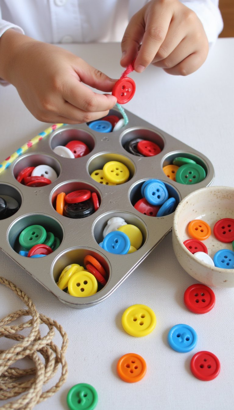 17. Kid-Friendly Button Sorting & Threading Activity