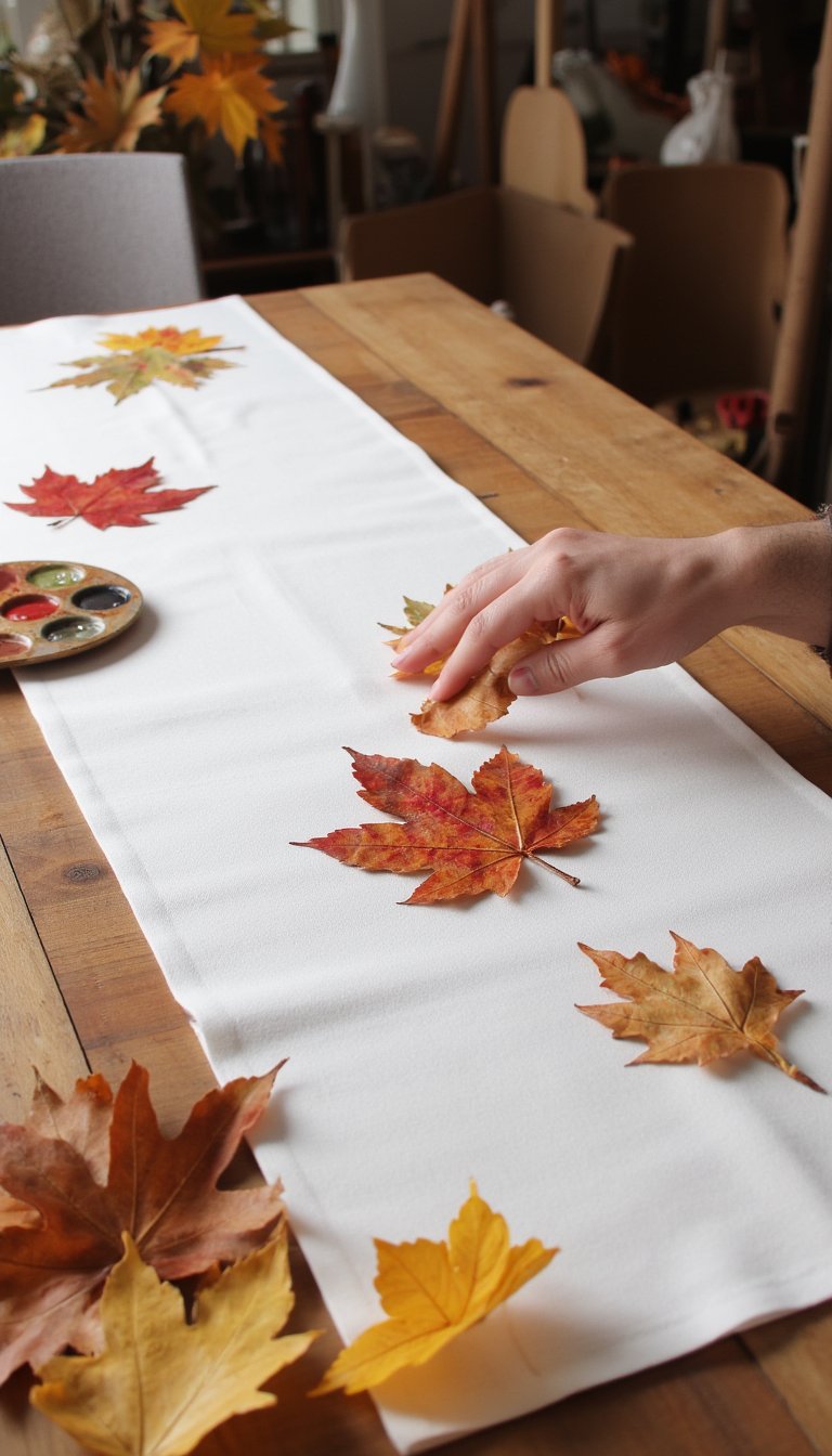 12. Leaf-Printed Fall Table Runner