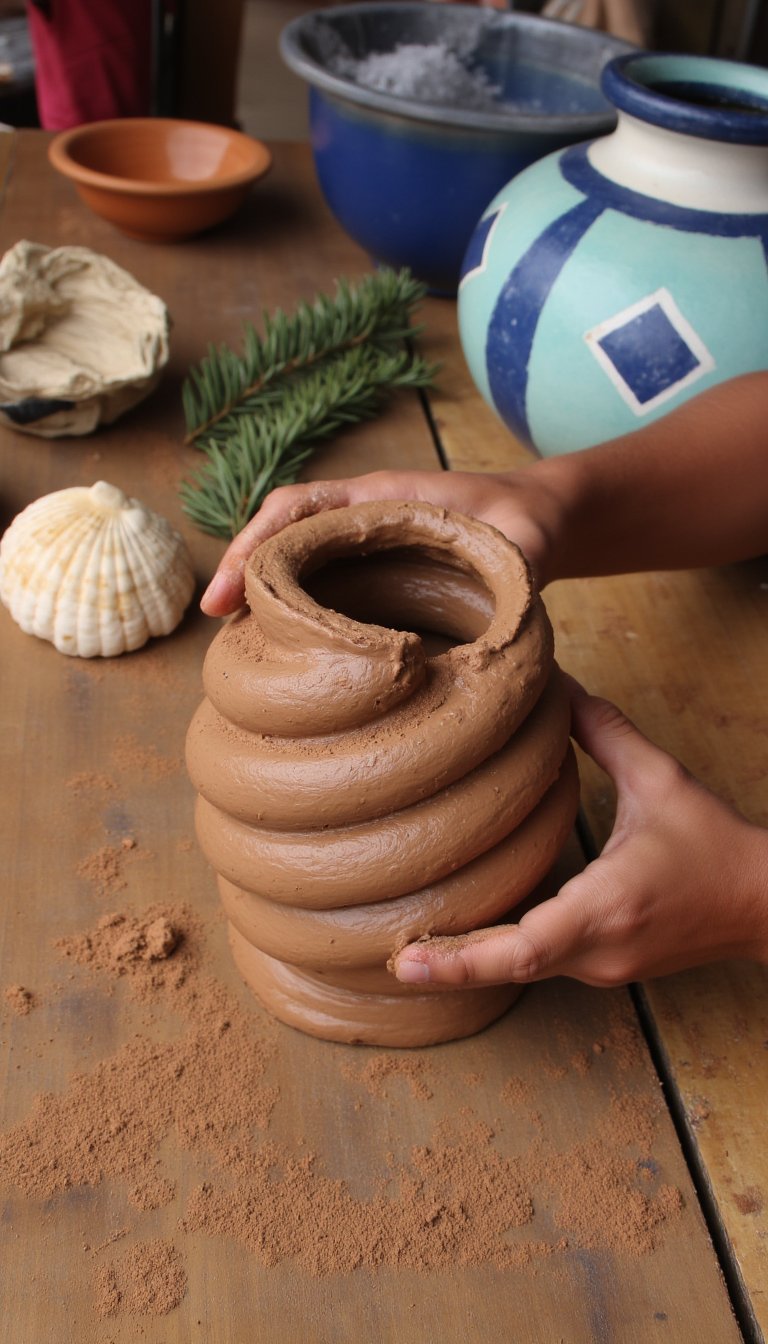 9. Hand-Coiled Clay Pottery