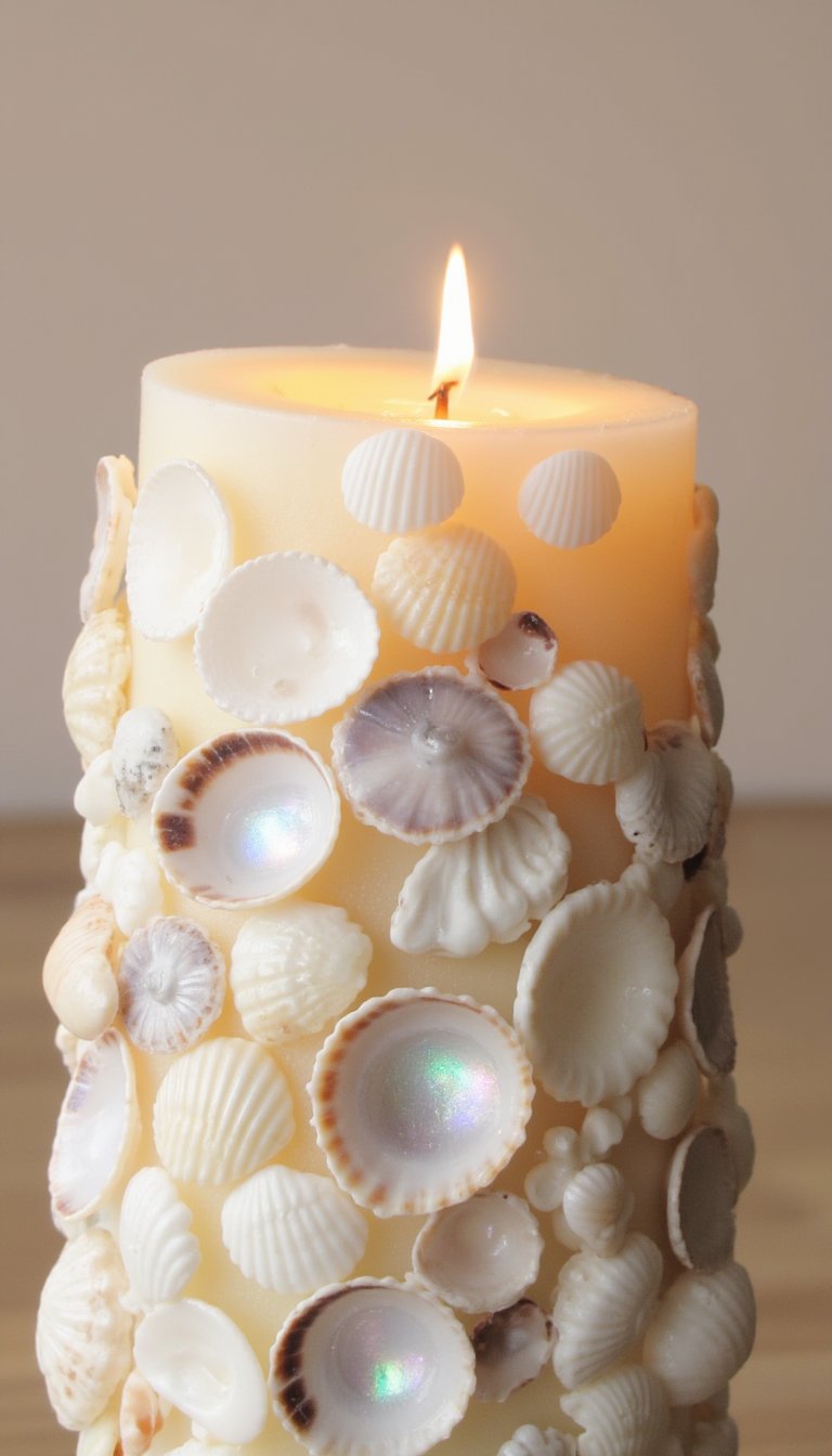 13. A Elegant Shell-Wrapped Candle