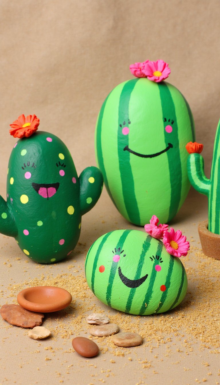 8. Friendly Painted Cactus Rocks