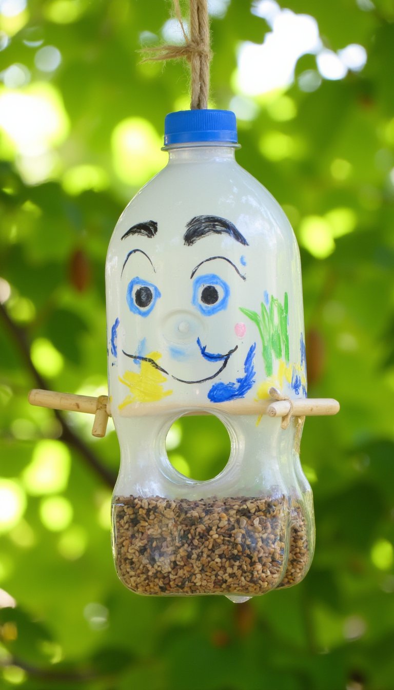 14. Recycled Bottle Bird Feeder