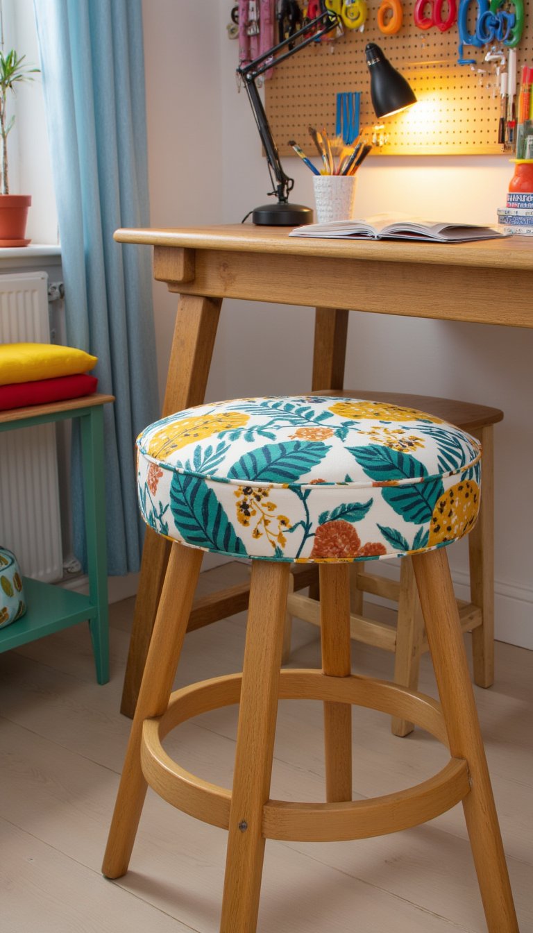 20. A Comfortable, Patterned Sit-Stand Stool