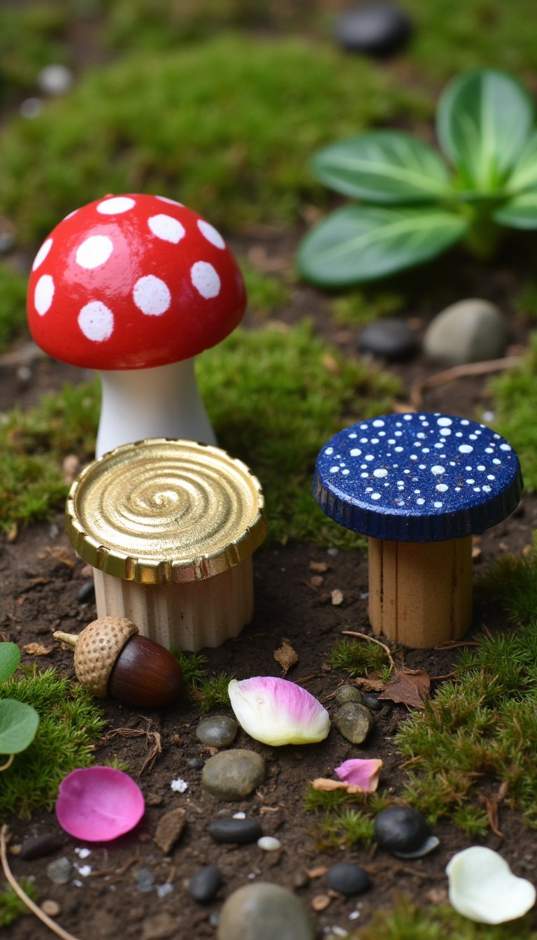 4. Upcycled Bottle Cap Fairy Tables