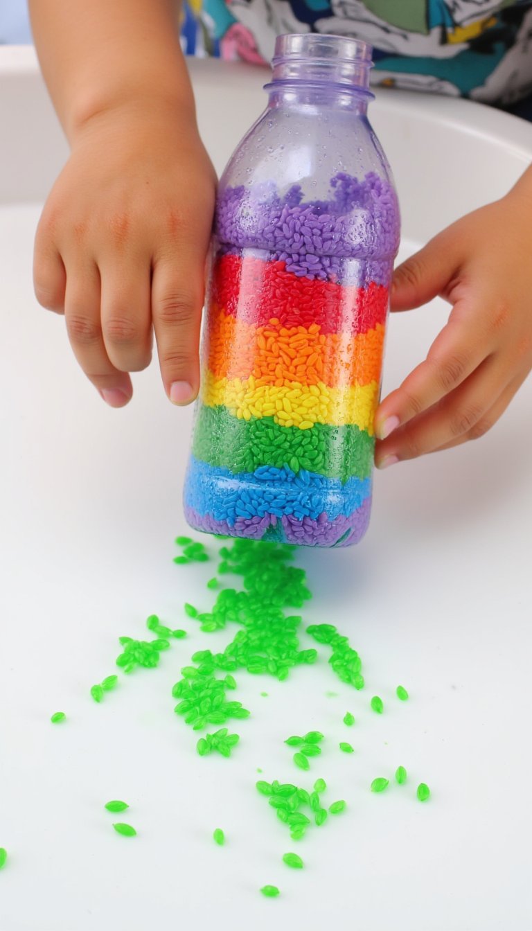 7. Rainbow Rice Sensory Bottle
