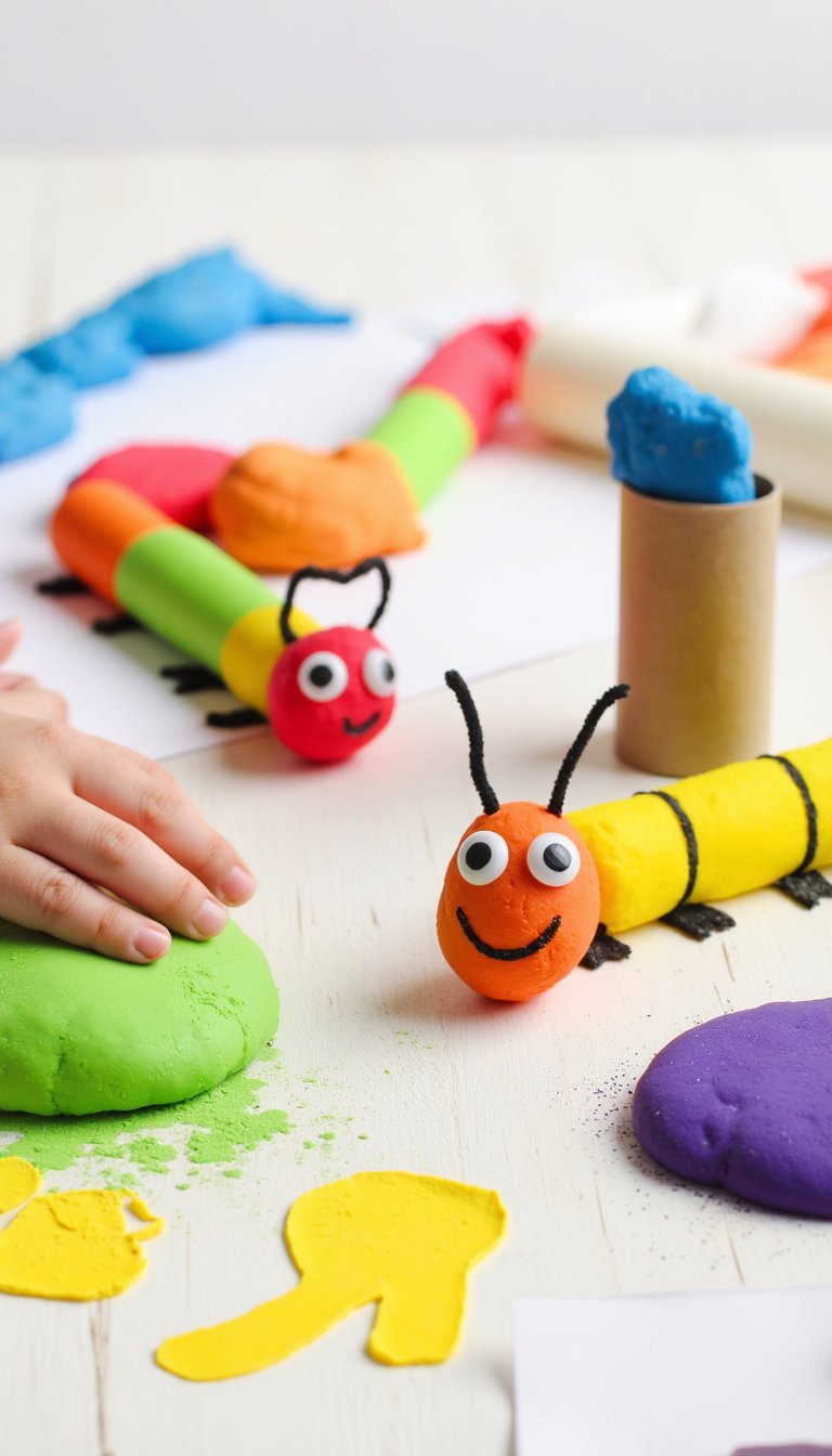 3. Playdough Stamp Caterpillars