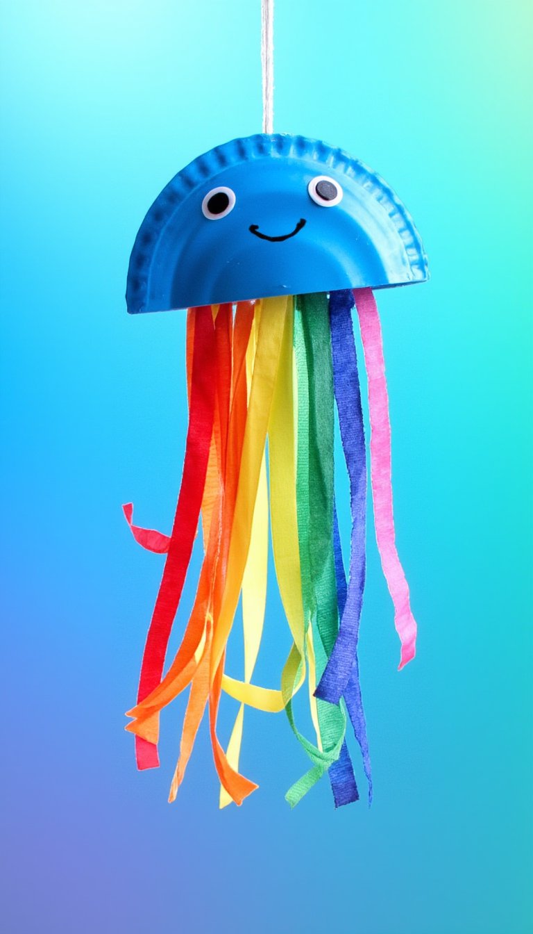 7. Paper Plate Jellyfish with Rainbow Tentacles