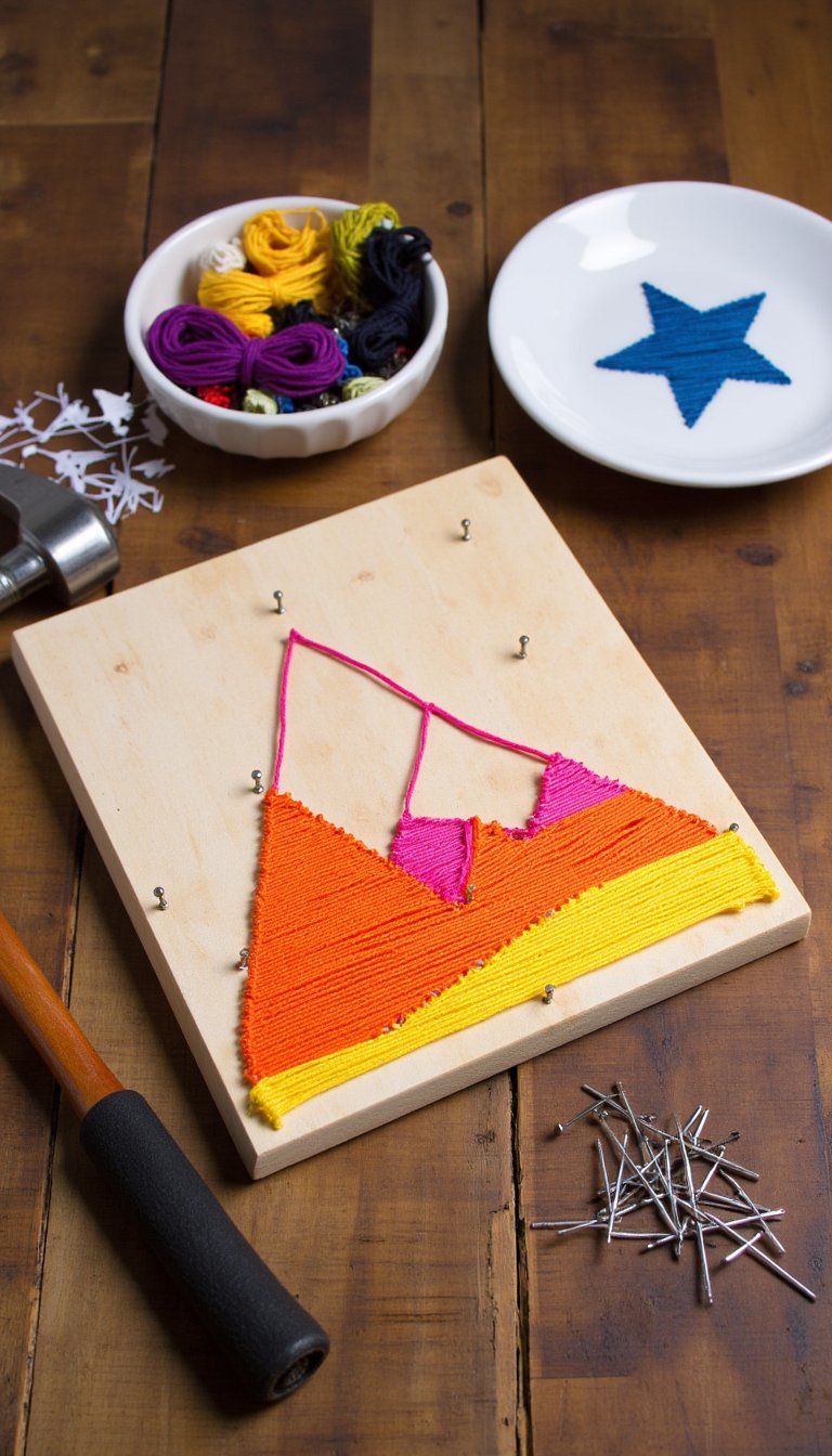 7. Geometric String Art on Wood
