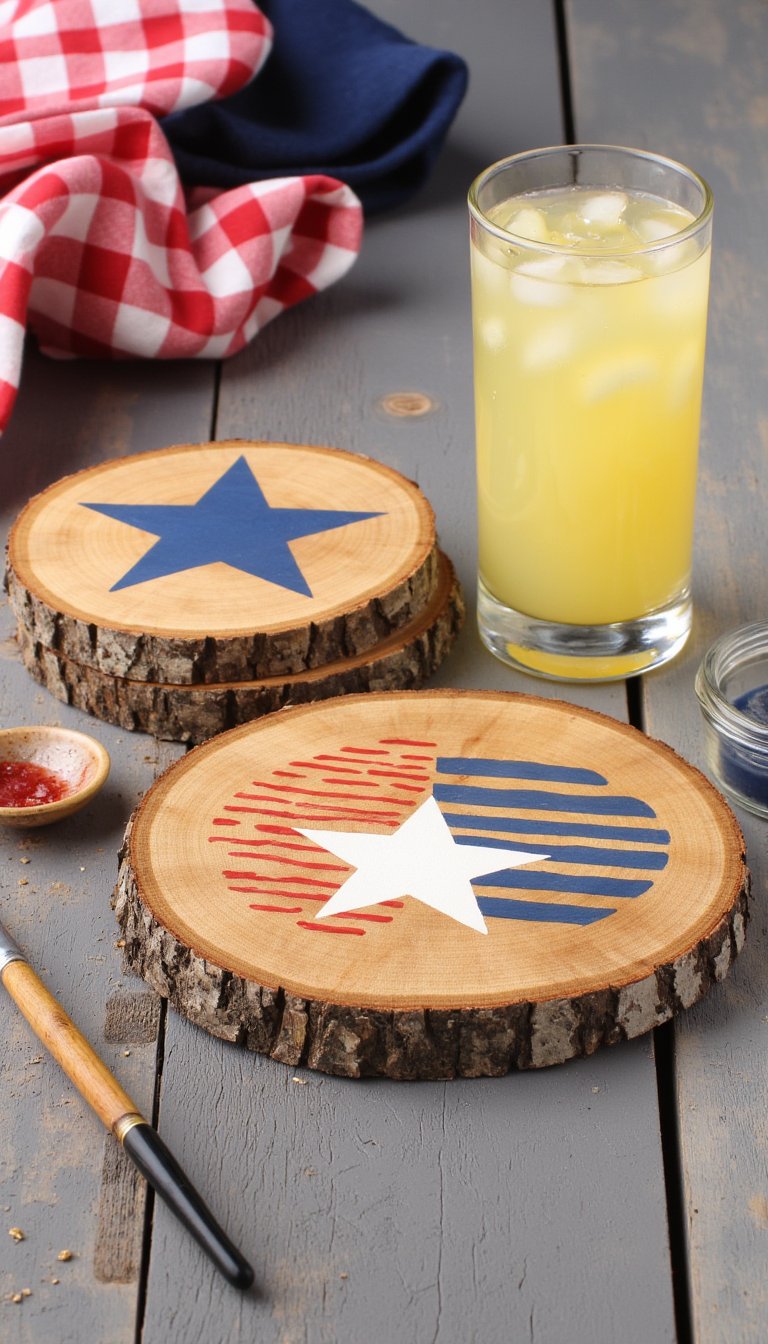 6. Star-Spangled Wood Slice Coasters