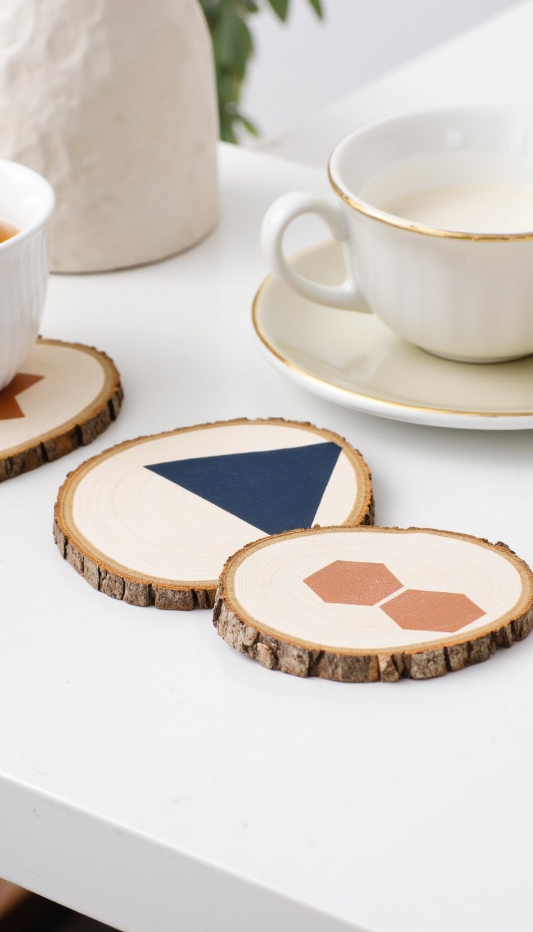 13. Geometric Wood Slice Coasters