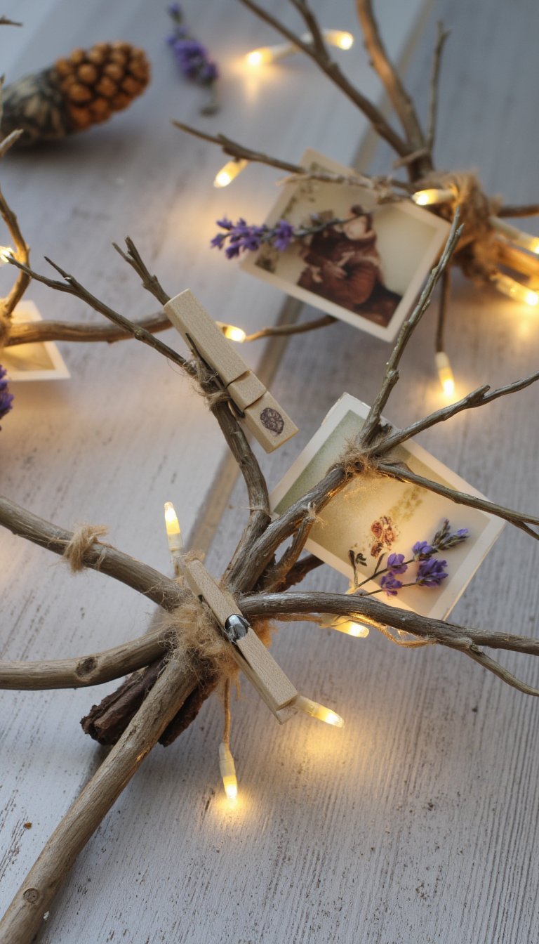 16. A 'Fairy Light' Twig Photo Holder
