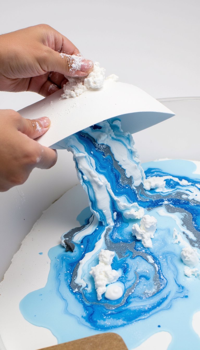 13. Shaving Cream Marbled Rain Paper